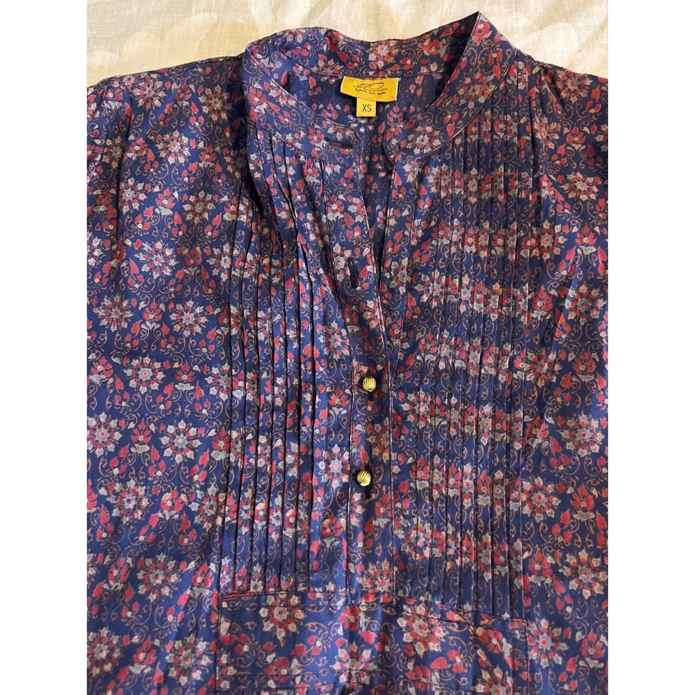 Roberta Roller Rabbit blue red floral mini dress pleated xs - Picture 4 of 10